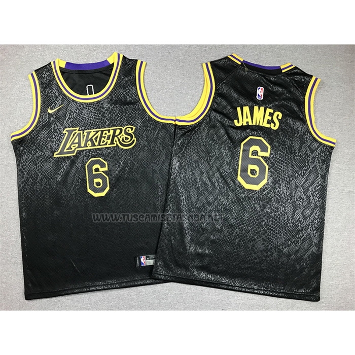 Camiseta LeBron James NO 6 Nino Los Angeles Lakers Mamba 2021-22 Negro